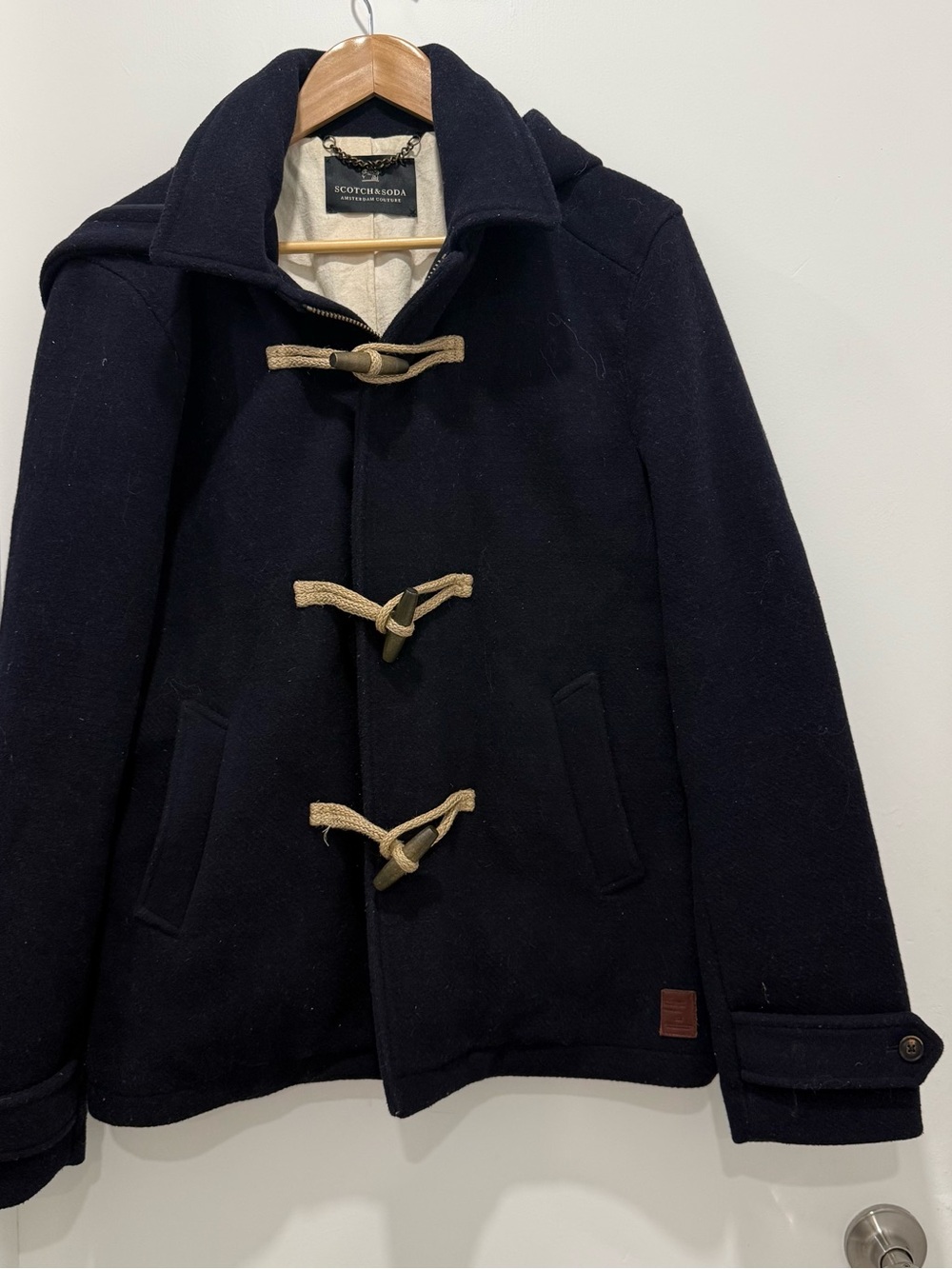 Scotch & Soda Amsterdam Couture Navy Wool Blend Duffle Toggle Coat Jacket Sz M